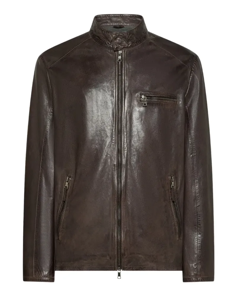 Seventy leather zip-up jacket - Braun Braun