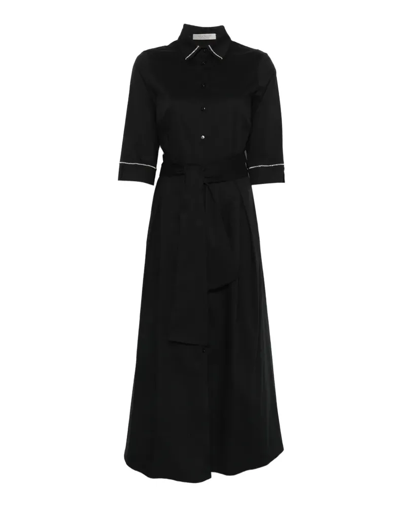 D.EXTERIOR collar belted midi dress - Schwarz Schwarz