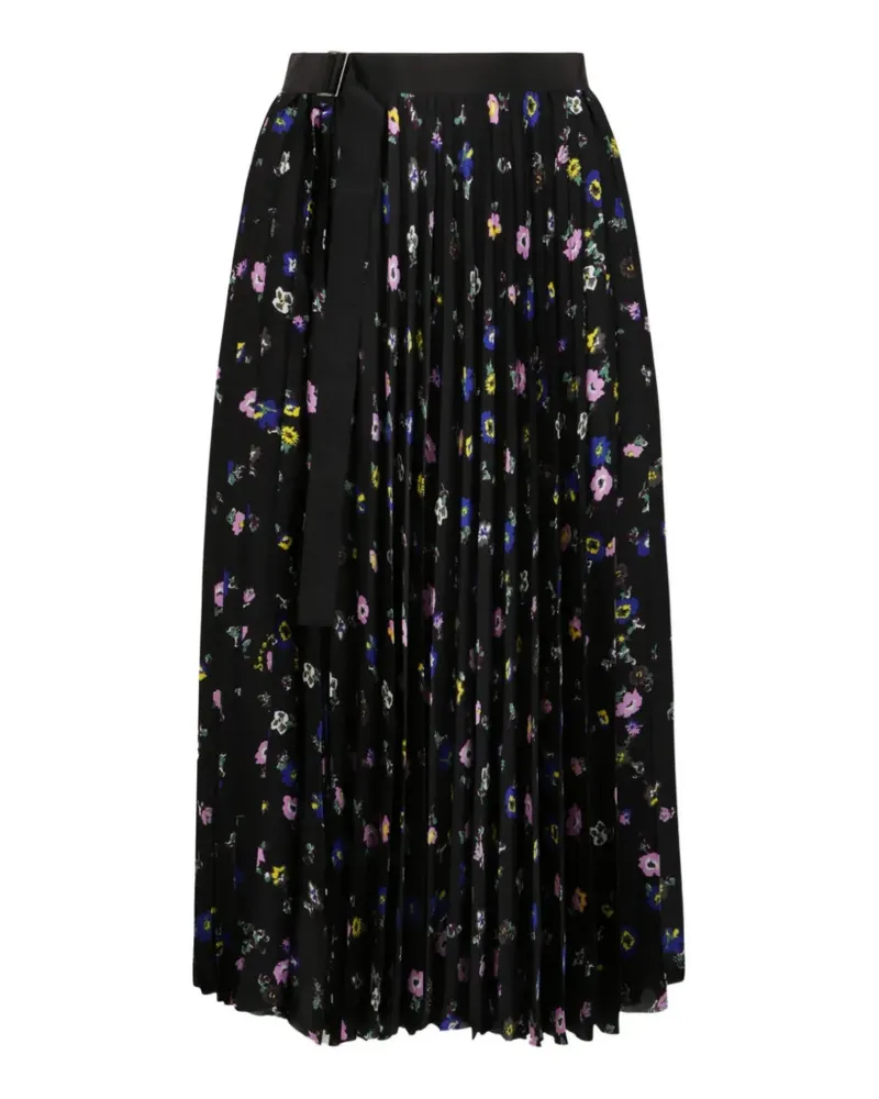 Sacai Faltenrock mit Blumenprint - Schwarz Schwarz