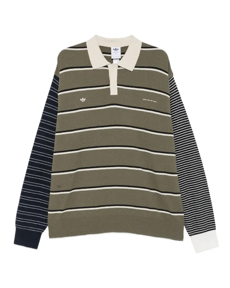 adidas x  striped-pattern polo-collar sweater - Grün Grün