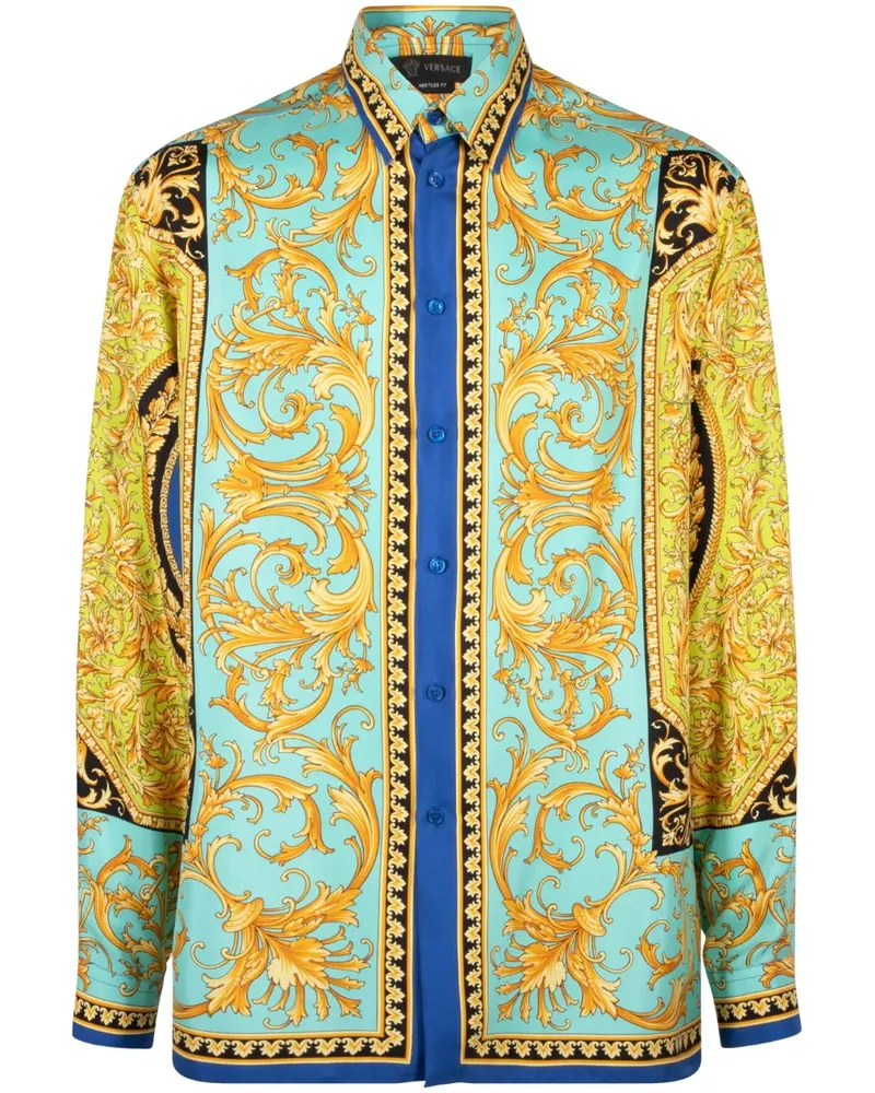 Versace Hemd mit Barocco-Print - Blau Blau