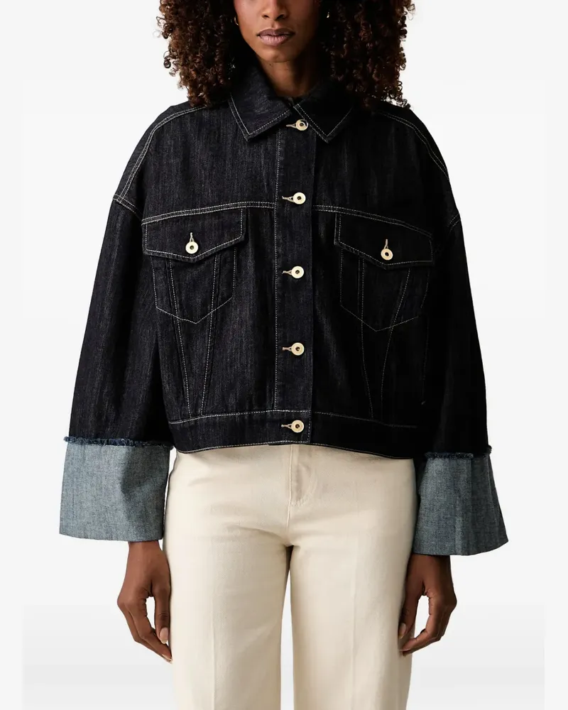 Twin-Set contrast-stitch raw-edge denim jacket - Blau Blau