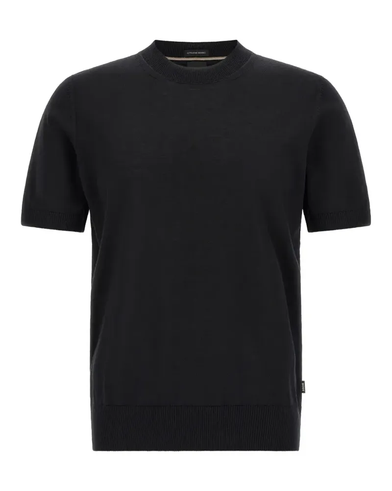 HUGO BOSS Kurzärmeliges T-Shirt aus Merinowolle - Schwarz Schwarz