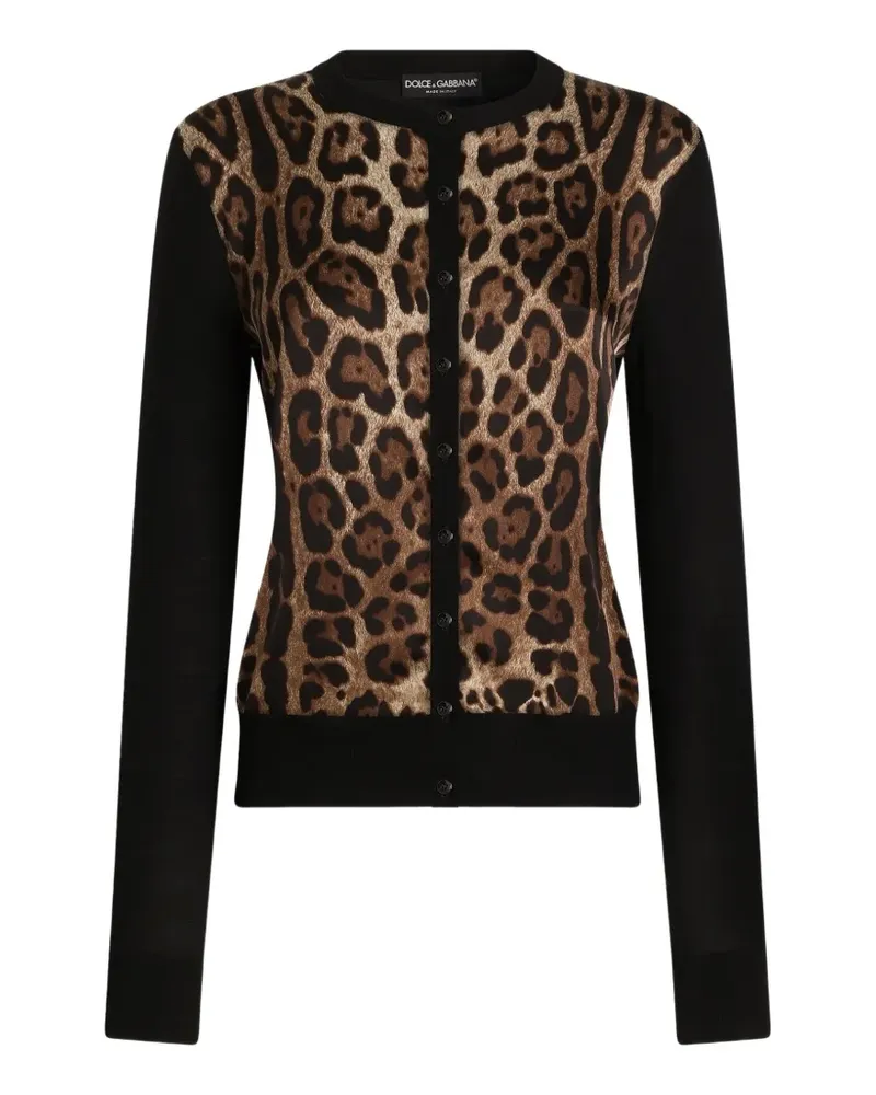 Dolce & Gabbana Wollcardigan mit Leoparden-Print - Schwarz Schwarz