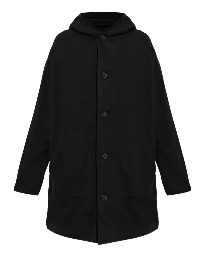 Yohji Yamamoto Geknöpfter Cardigan mit Kapuze - Schwarz Schwarz