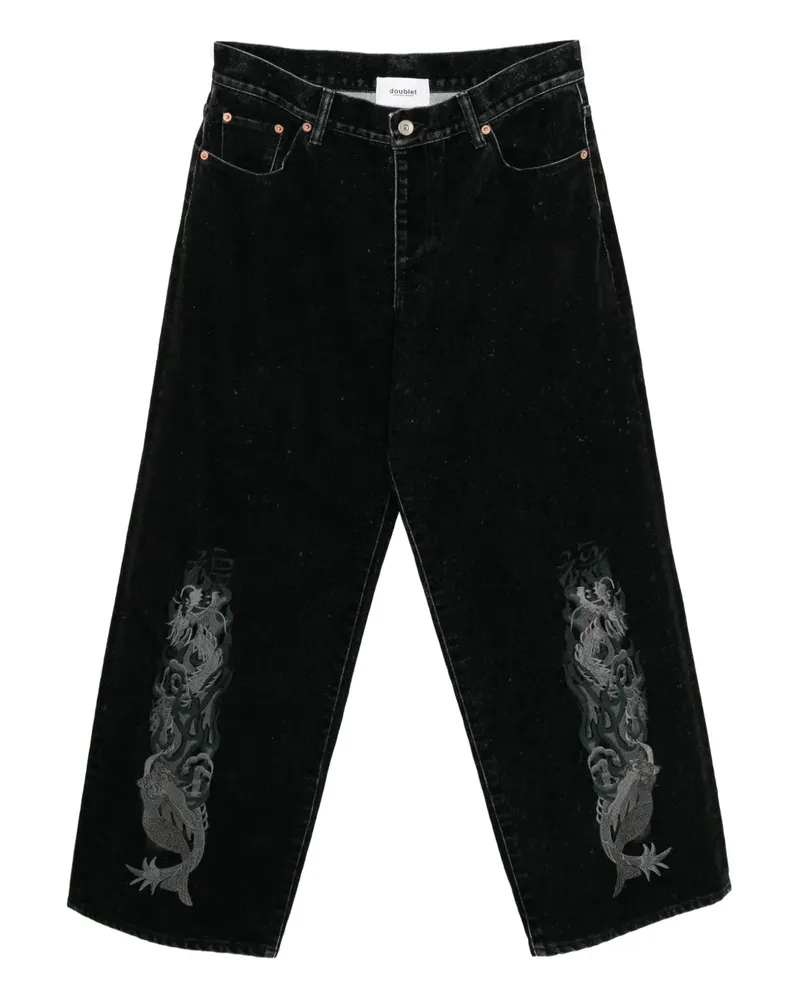 Doublet Beflockte Jeans mit Stickerei - Schwarz Schwarz