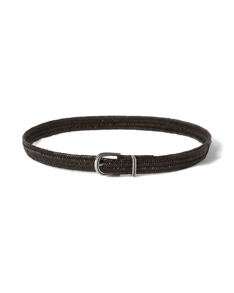 Brunello Cucinelli chevron-effect braided leather belt - Braun Braun