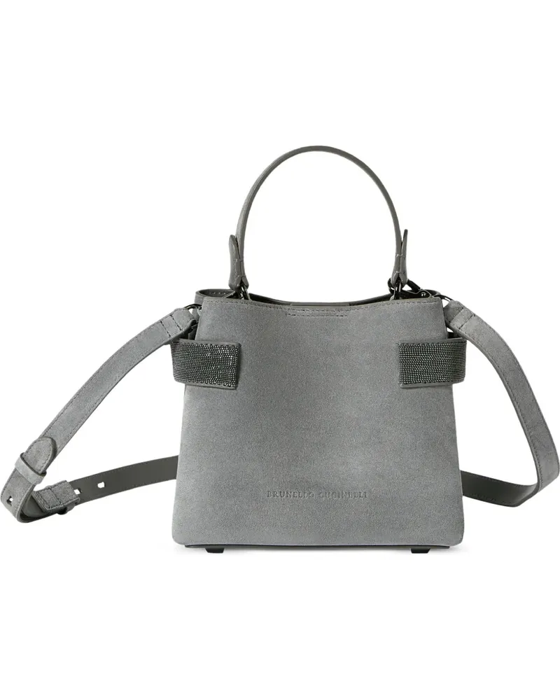 Brunello Cucinelli Essence small top-handle bag in suede with precious bands - Grau Grau