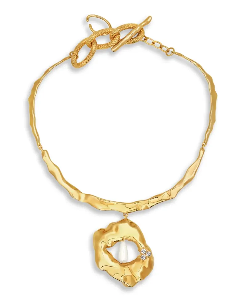 Oscar de la Renta Halskette mit gehämmertem Perlenanhänger - Gold Gold
