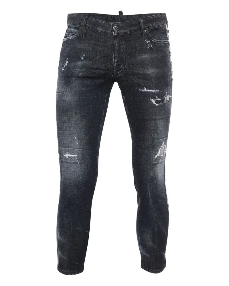 Dsquared2 Pre-owned Jeans im Distressed-Look mit Streifen - Schwarz Schwarz