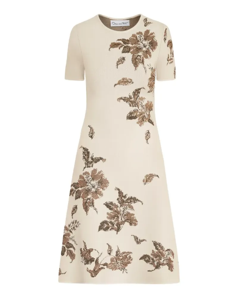 Oscar de la Renta Hibiscus Jacquard-Kleid im Metallic-Look - Nude Nude