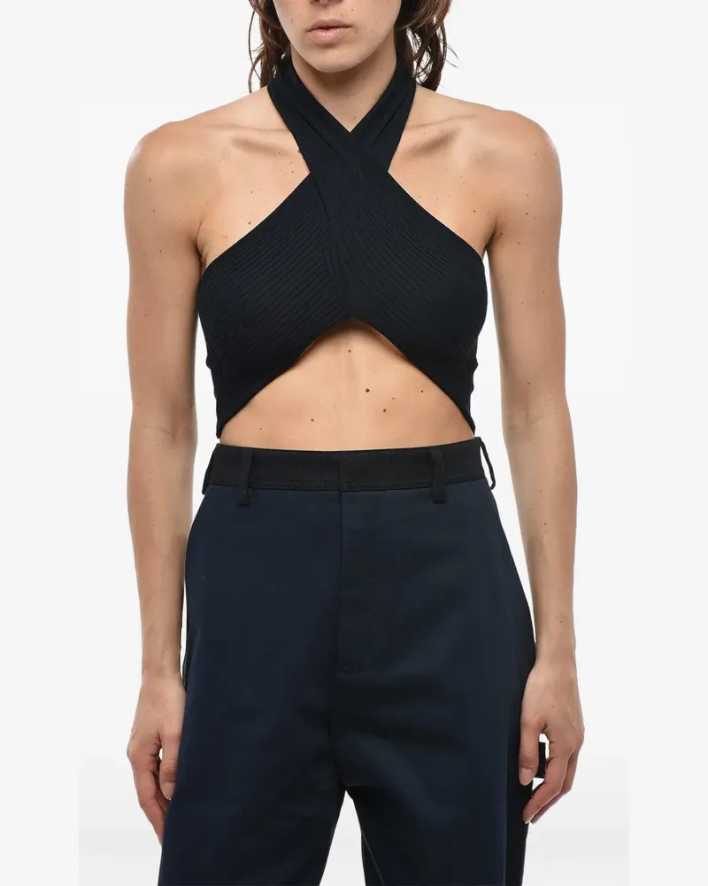 Stella McCartney ribbed-knit wrap-design top - Blau Blau