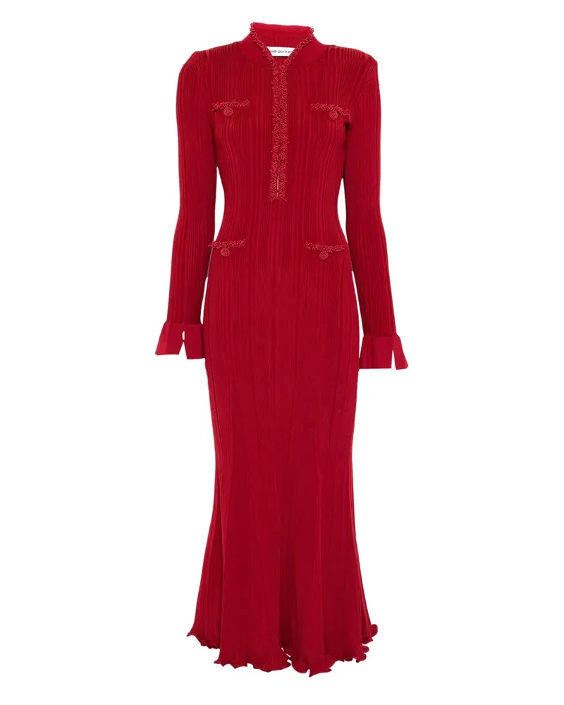 Self-Portrait Geripptes Midikleid mit Perlenbesatz - Rot Rot