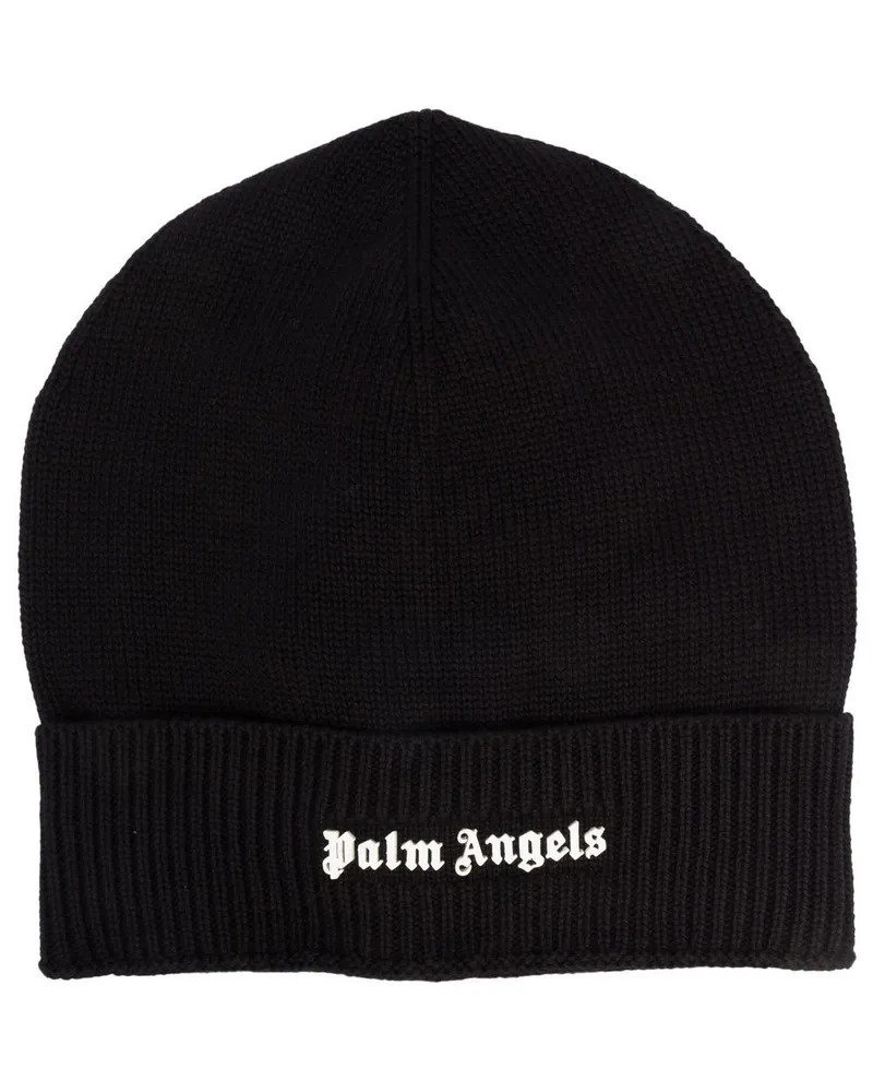 Palm Angels Strickmütze mit Logo Schwarz