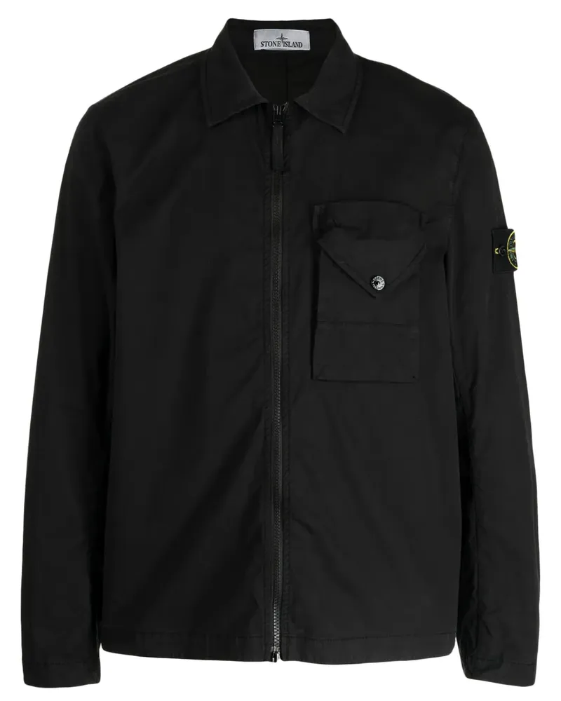 Stone Island Hemdjacke mit Kompass-Patch - Schwarz Schwarz