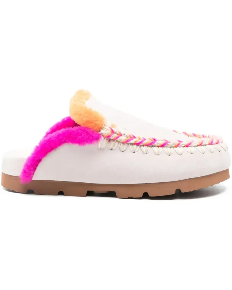 Mou Geflochtene Mules mit Pelzbesatz - Nude Nude