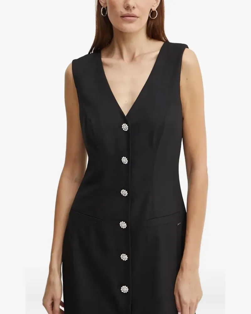 Guess Geknöpftes Minikleid mit V-Ausschnitt - Schwarz Schwarz