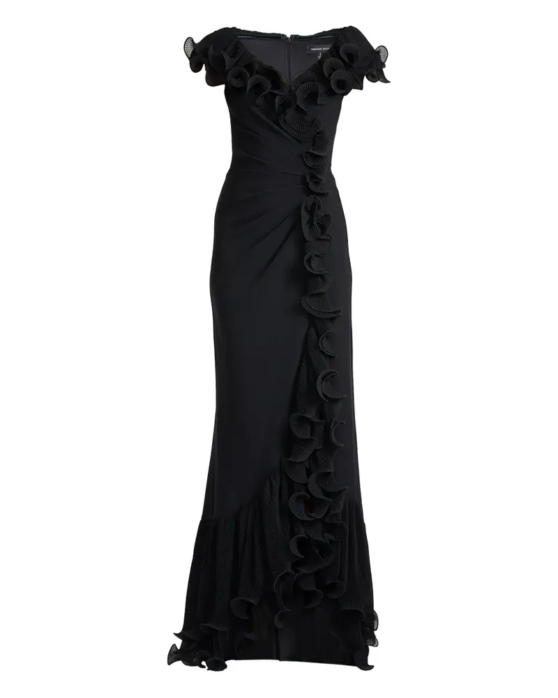 Tadashi Shoji Gerüschtes Maxikleid mit Falten - Schwarz Schwarz