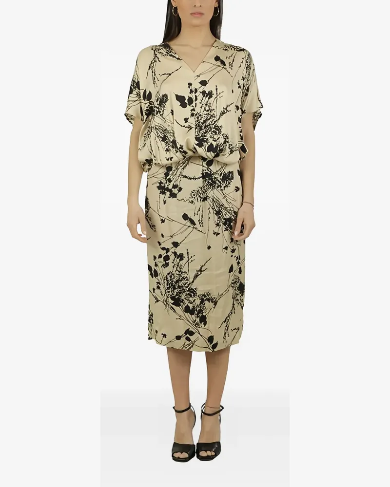 Semicouture Midikleid mit Blumen-Print - Nude Nude