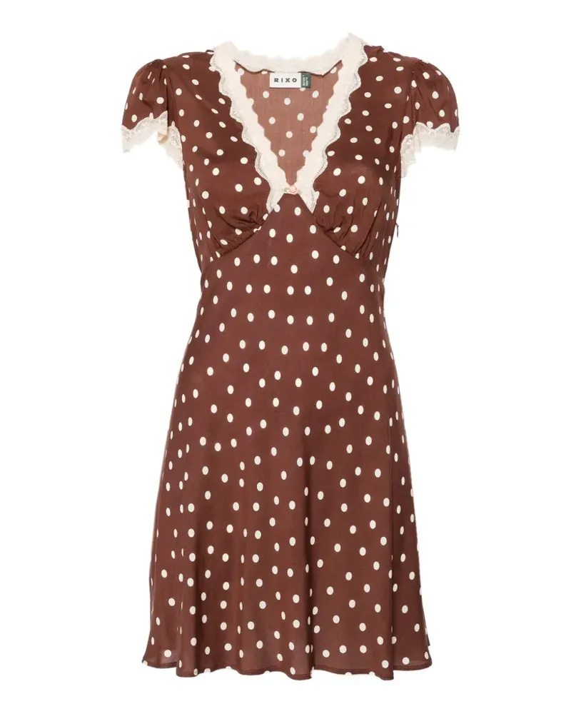 RIXO Cely lace-trim polka-dot mini dress - Braun Braun