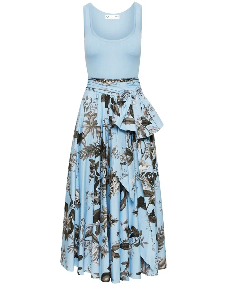 Oscar de la Renta Ärmelloses Midikleid mit Flora & Fauna-Print - Blau Blau
