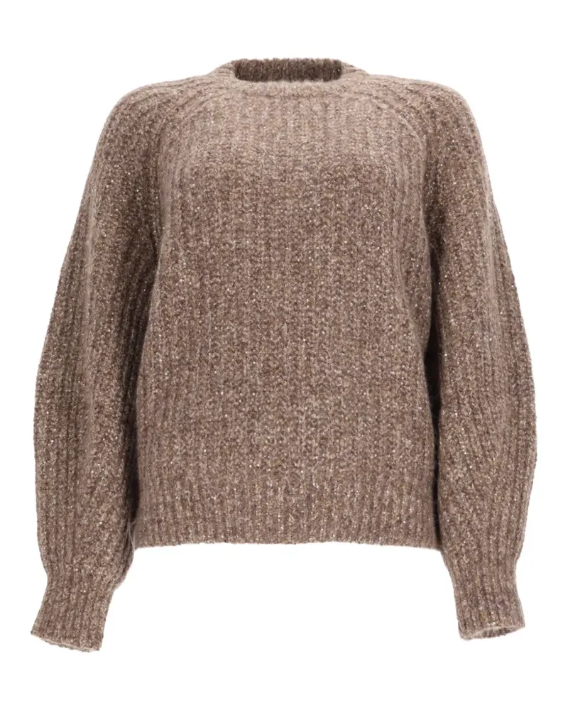Brunello Cucinelli sequin-embellished ribbed-knit sweater - Braun Braun