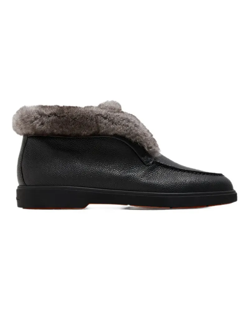 Santoni fur-trim pebbled-leather desert boots - Schwarz Schwarz