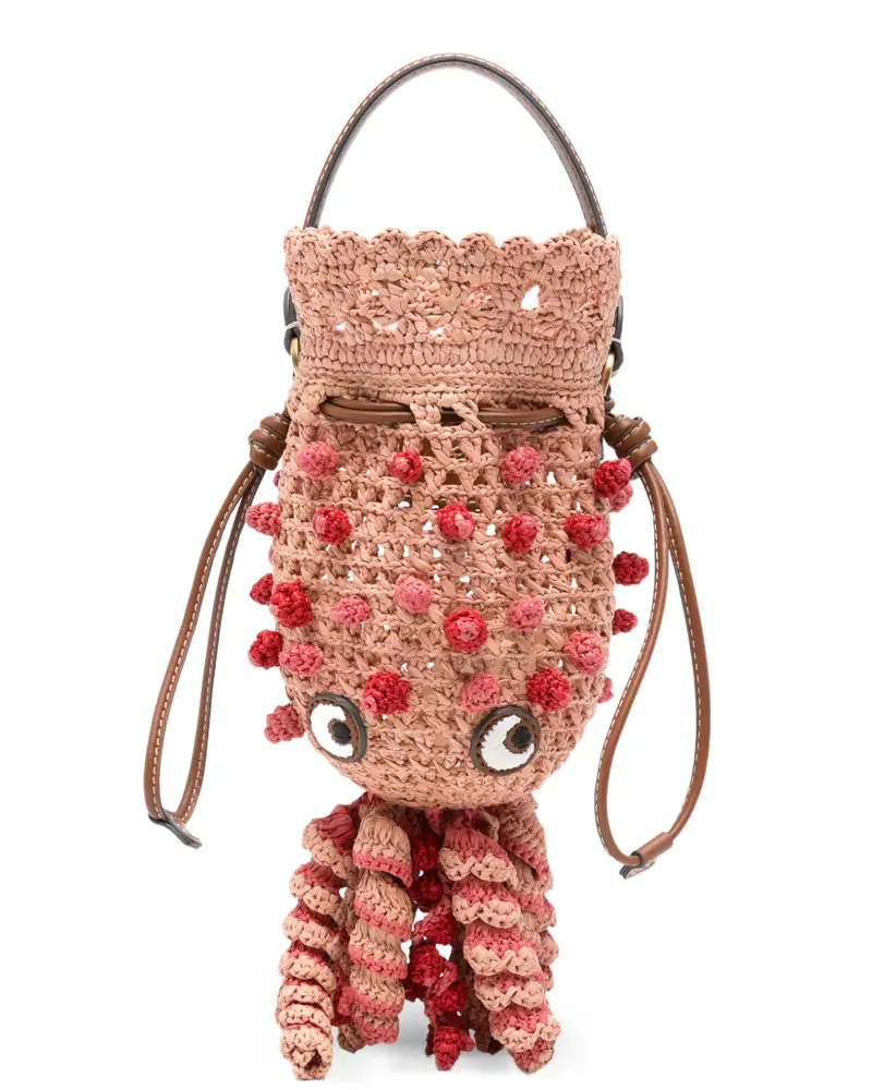 Anya Hindmarch Squid Beuteltasche aus Bast - Rosa Rosa