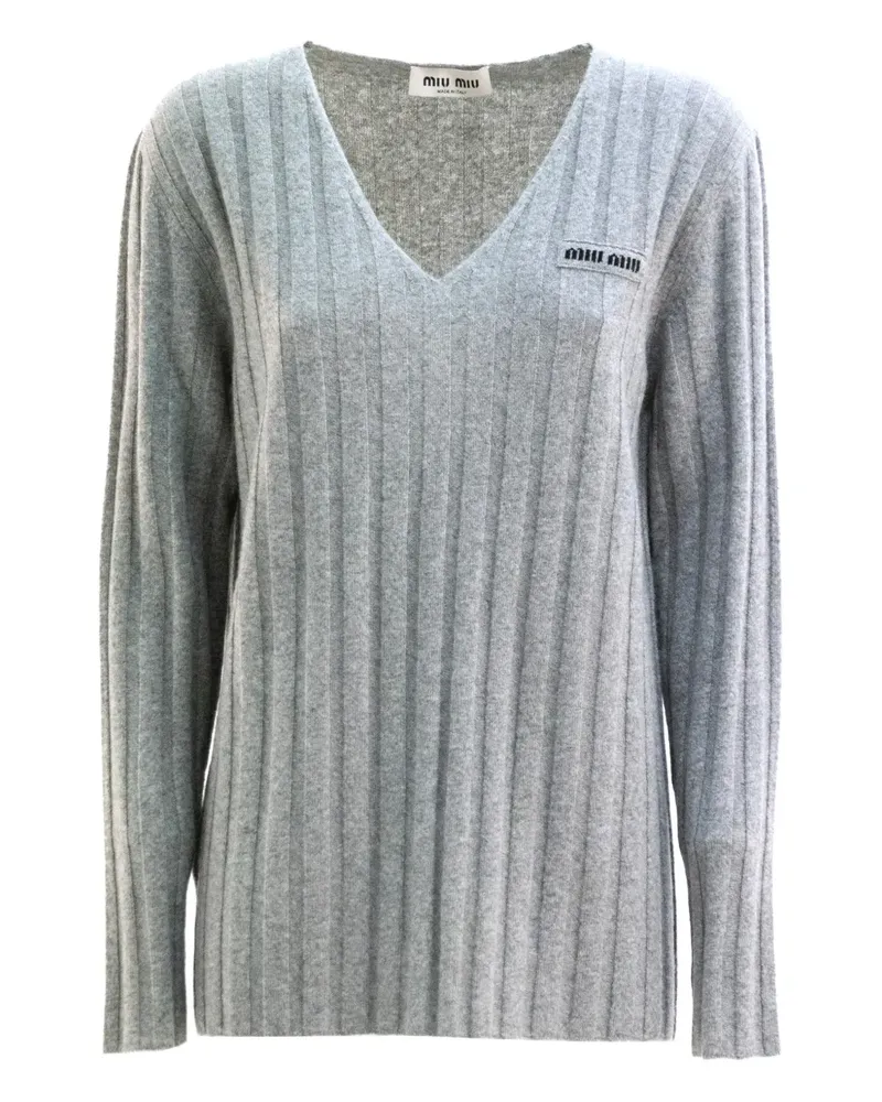 Miu Miu V-neck ribbed sweatshirt - Grau Grau