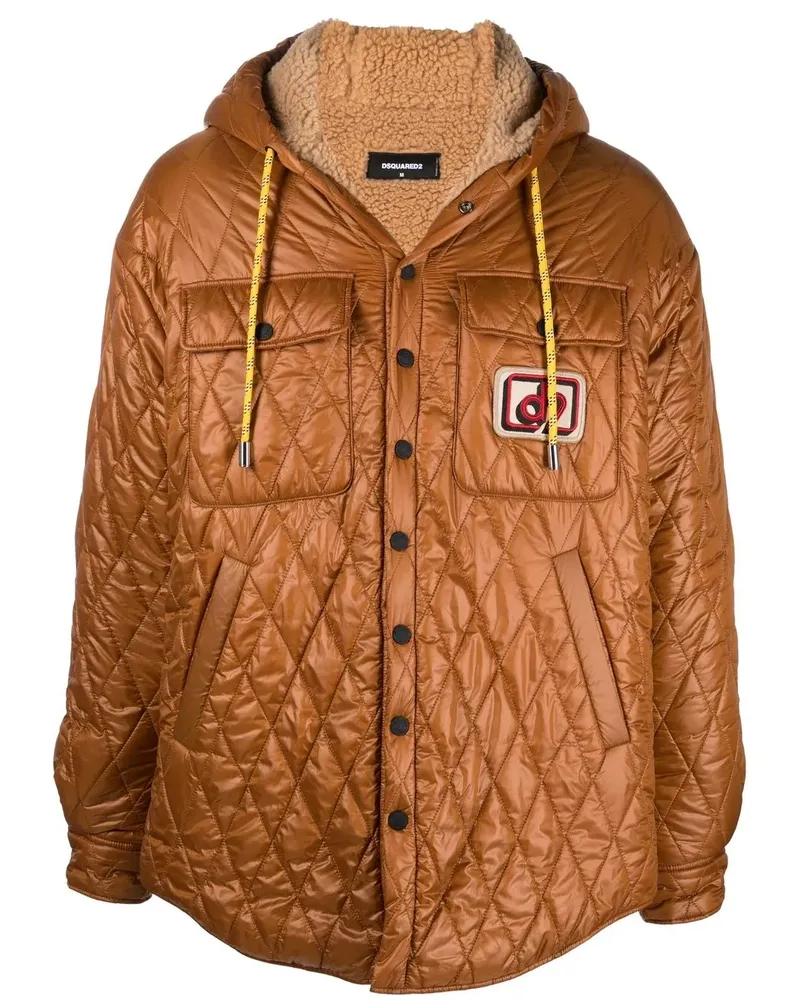 Dsquared2 Gesteppte Jacke mit Logo-Patch - Braun Braun