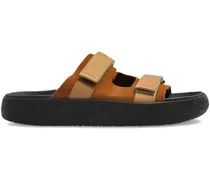 x Homecore Pantoletten mit Logo-Verzierung - Braun