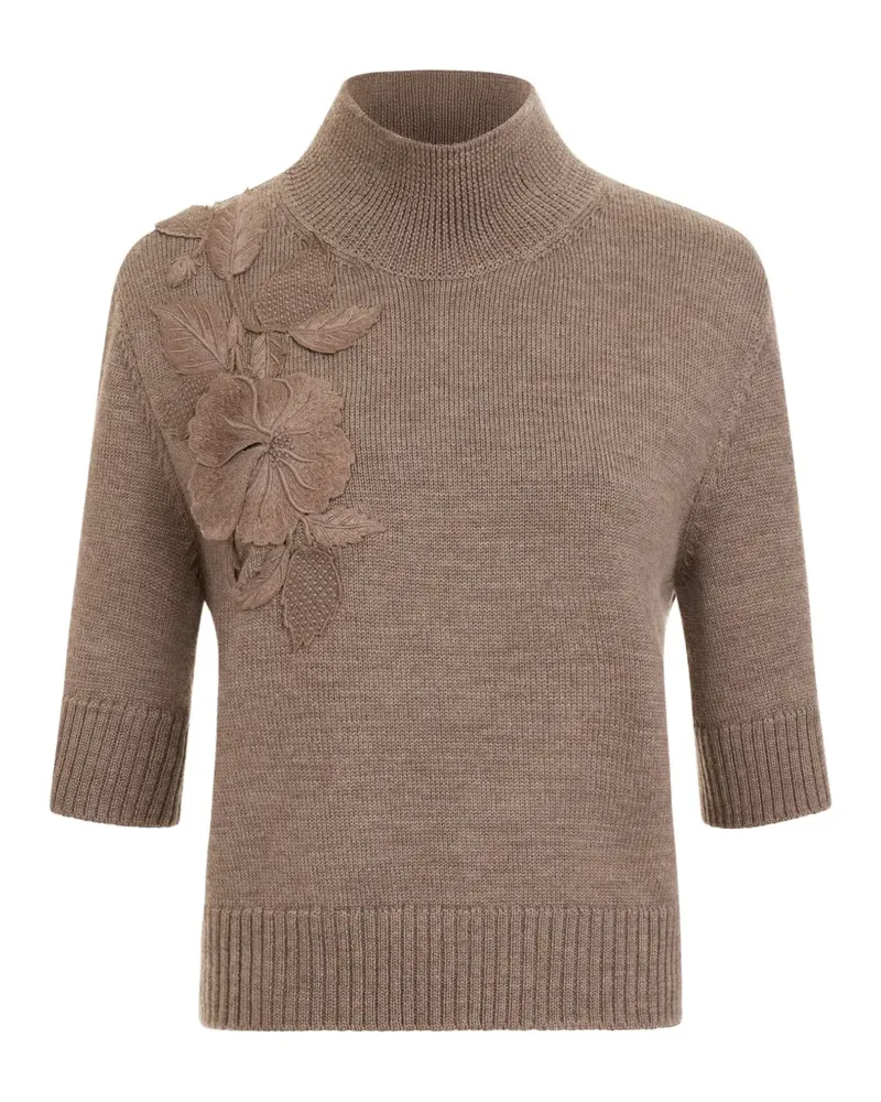 Oscar de la Renta Strickpullover mit Hibiskus-Stickerei - Braun Braun