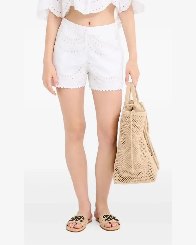 Charo Ruiz Bestickte Shorts mit Wellensaum - Weiß Weiß