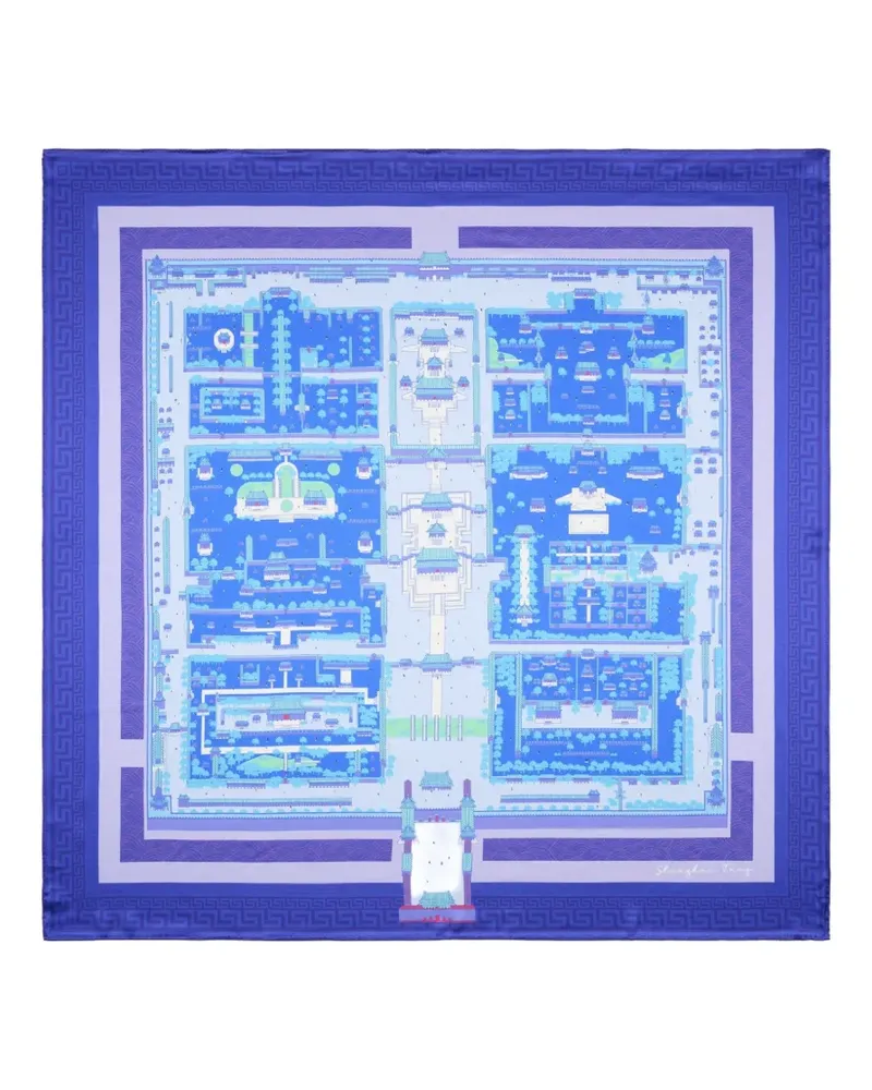 Shanghai Tang double happiness print silk foulard - Blau Blau