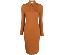 Geripptes Poloshirtkleid - Braun