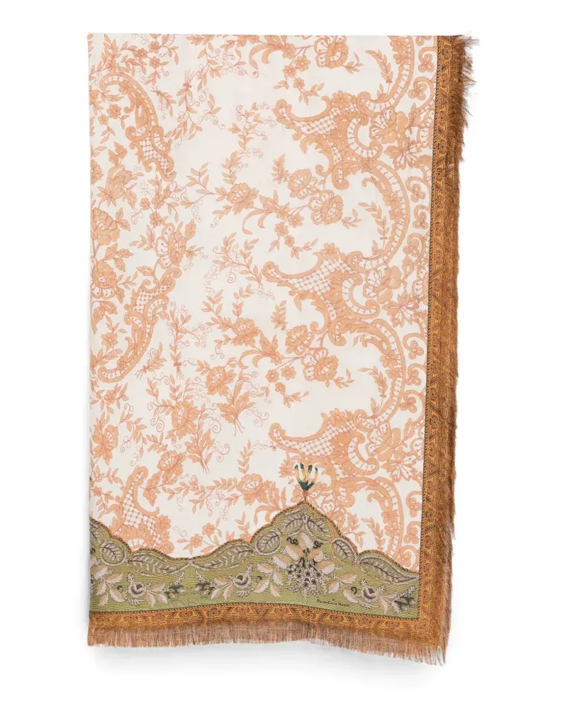 Pierre-Louis Mascia floral-print fringed scarf - Nude Nude