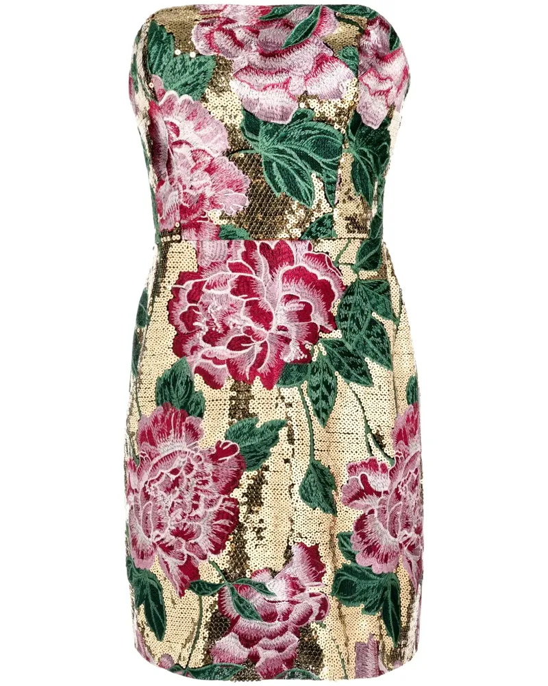 Marchesa Kleid mit floraler Stickerei - Gold Gold