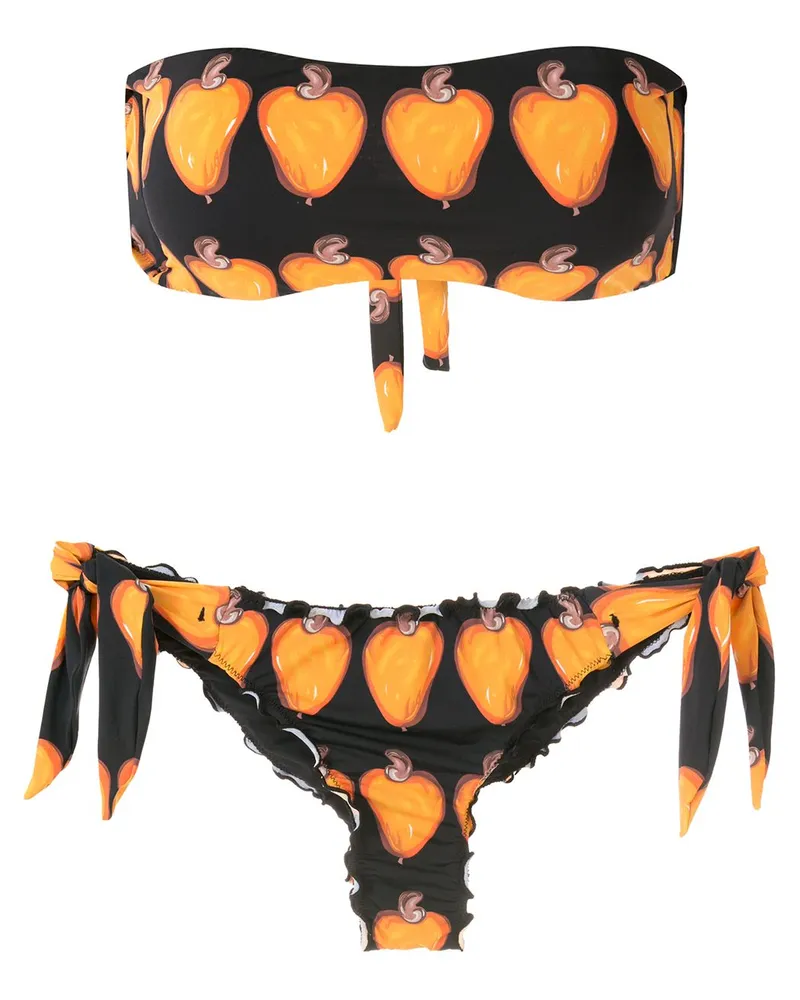 Amir Slama Bandeau-Bikini mit Print - Schwarz Schwarz