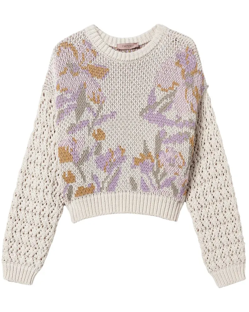 Twin-Set Pullover mit Blumen-Jacquard - Weiß Weiß