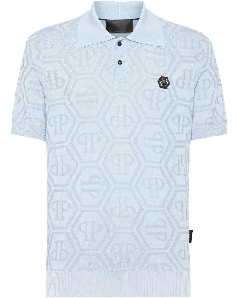 Philipp Plein Poloshirt aus Monogramm-Jacquard - Blau Blau