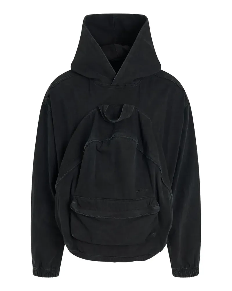 WE 11 DONE backpack-detail denim hoodie - Schwarz Schwarz