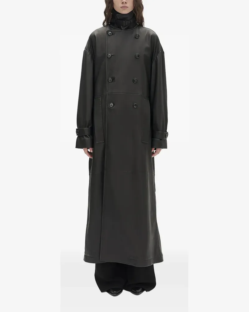 Ann Demeulemeester Doppelreihiger Ledermantel - Schwarz Schwarz