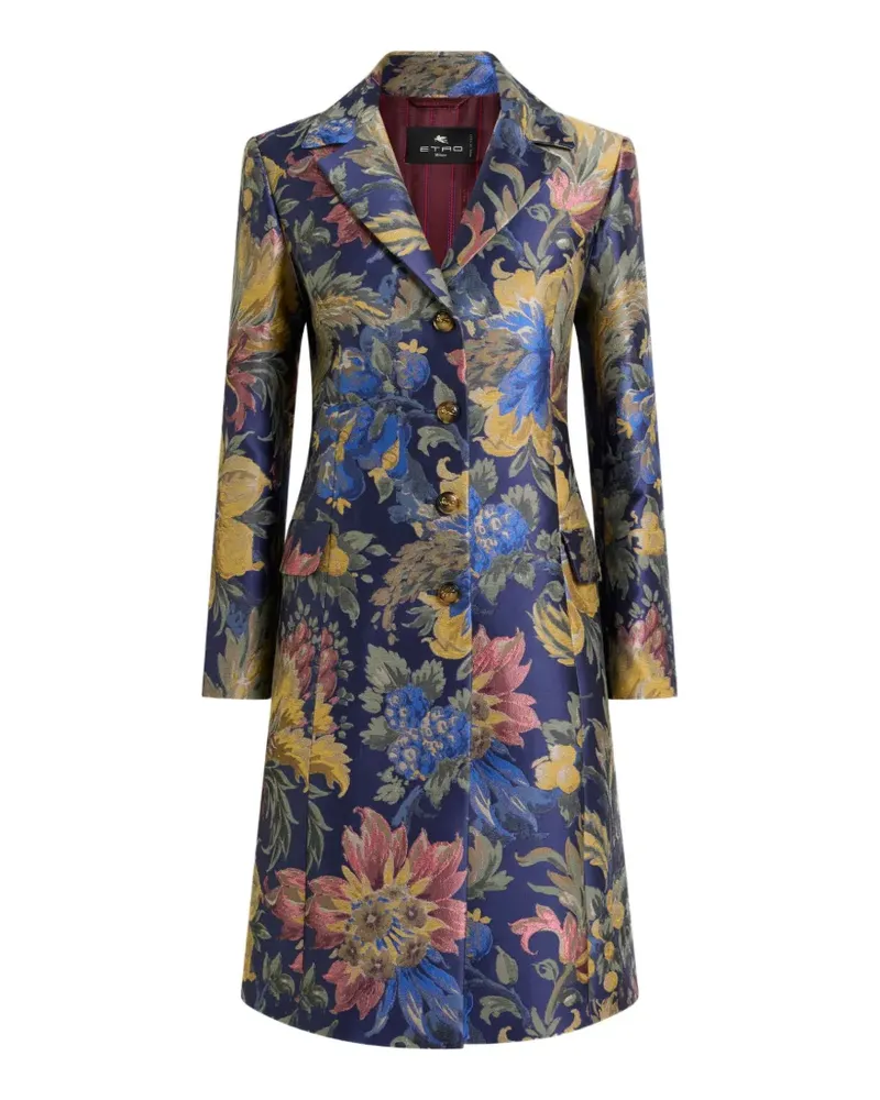 Etro cotton-blend jacquard coat with floral motif - Blau Blau