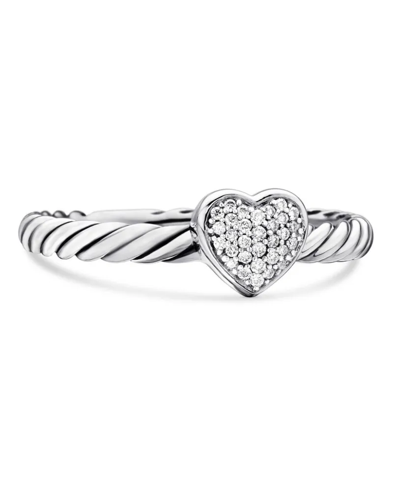 David Yurman Cable Collectibles Heart Stack Sterlingsilber-Diamantring 2mm Silber
