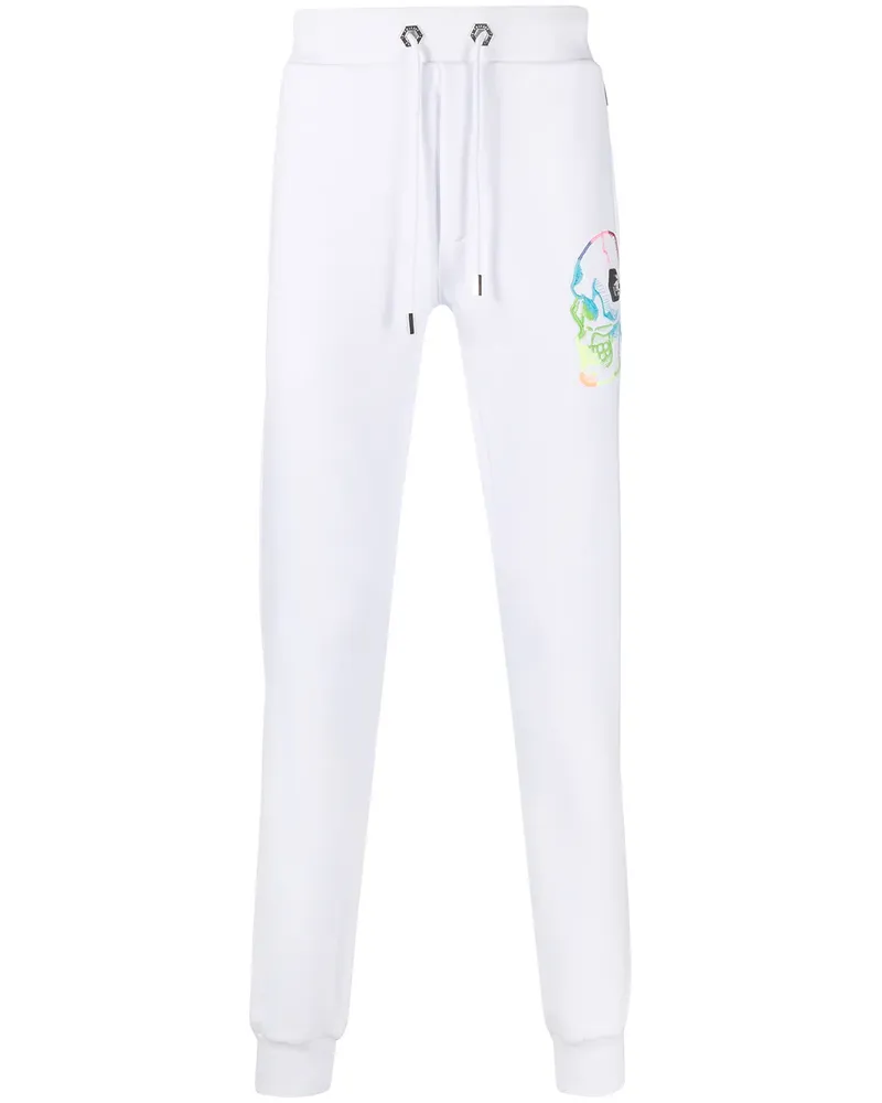 Philipp Plein Schmale Jogginghose mit Totenkopf-Print - Weiß Weiß