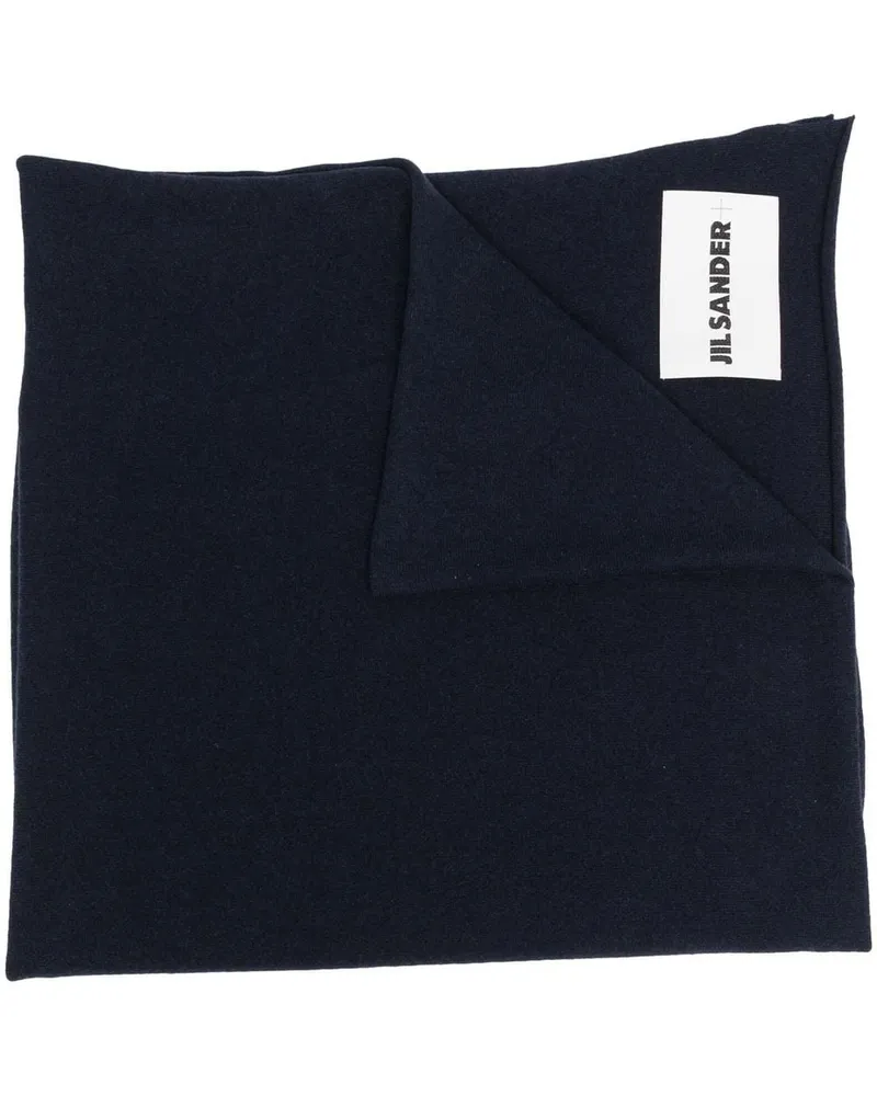 Jil Sander Kaschmirschal mit Logo-Patch - Blau Blau