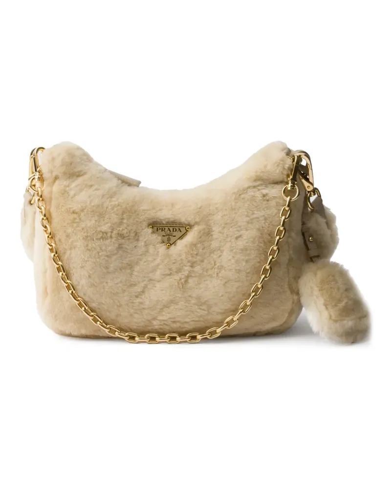 Prada Re-Edition Mini-Tasche aus Shearling - Nude Nude
