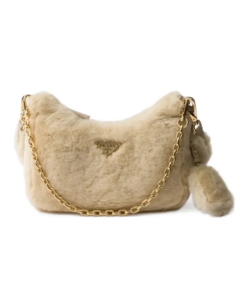 Prada Re-Edition Mini-Tasche aus Shearling - Nude Nude