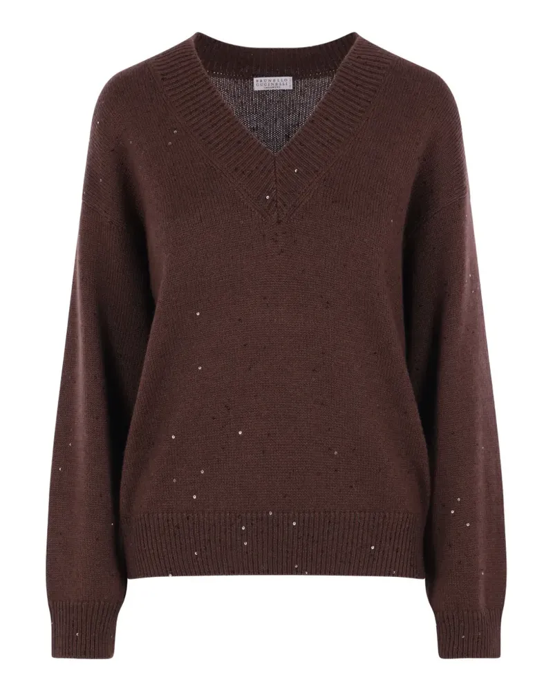 Brunello Cucinelli sequin-embellished V-neck sweater - Braun Braun