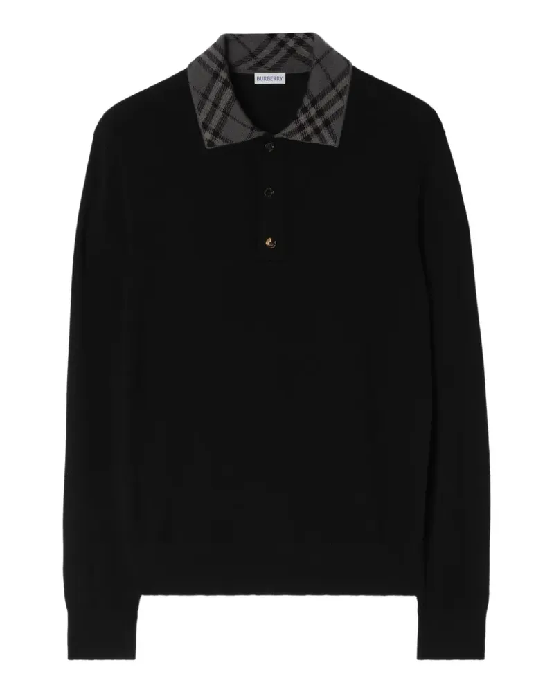 Burberry long-sleeve Check collar cashmere polo shirt - Schwarz Schwarz